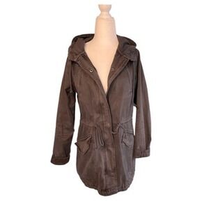 American Eagle Anorak Utility Jacket Brown Full Zip Pockets Drawstring S